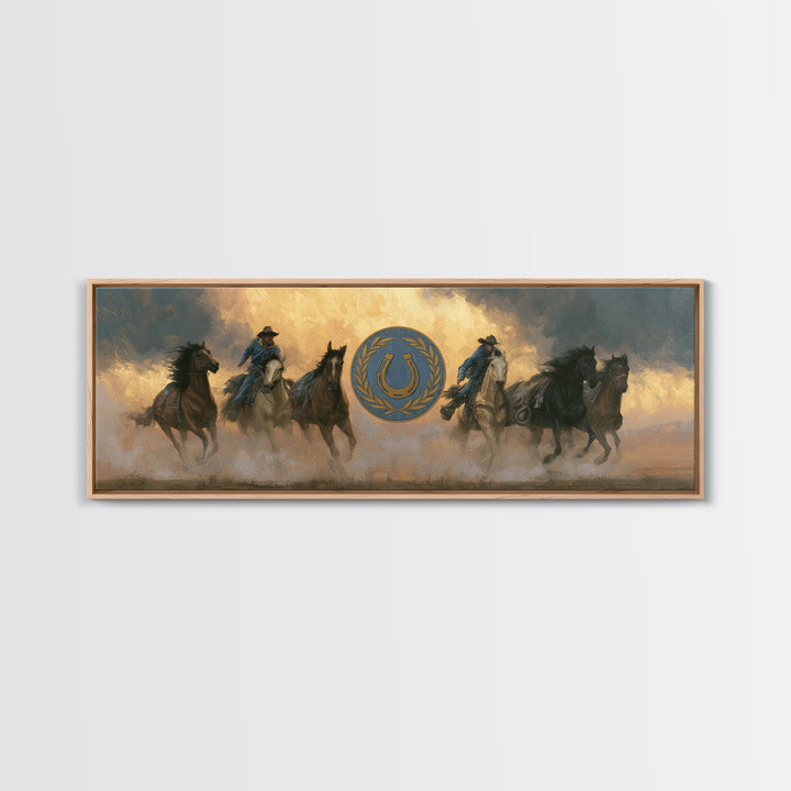 Equestrian Crest with Laurel and Horseshoe Canvas Print, Equestrian Art, Gallery Decor, Living Room Decor, Oil Painting, EQU-3x1-62