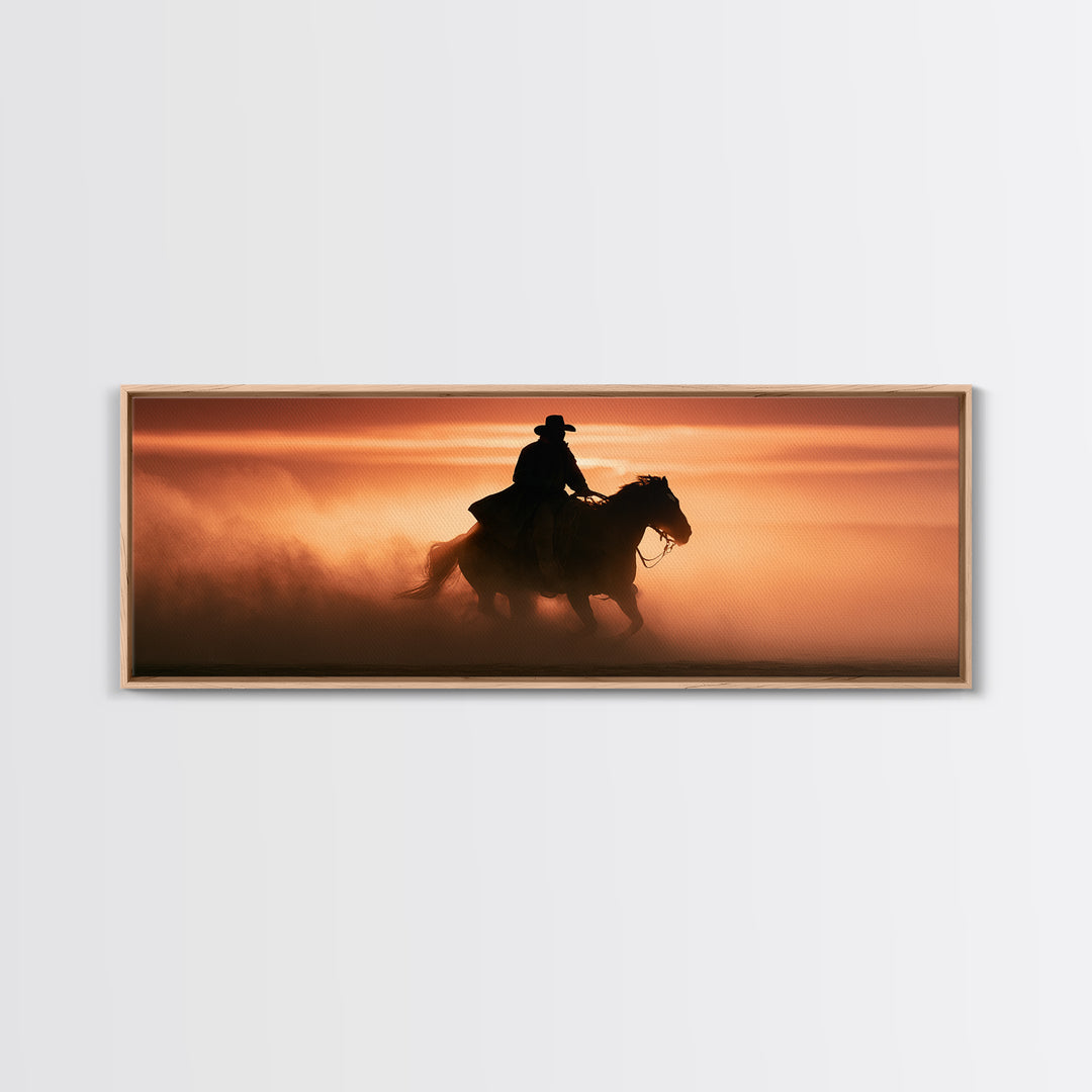 Equestrian Rider Silhouette at Sunrise Canvas Print, Equestrian Art, Room Decor, Living Room Decor, Fine Art, Equestrian, EQU-3x1-91