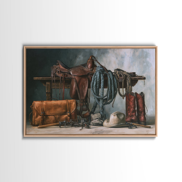 Stable Tools Arranged Like Old Master Still Canvas Print, Equestrian Art, Farmhouse Wall Art, Living Room Decor, Equestrian, EQU-3x2-51