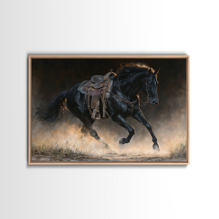 Black Horse Portrait on Deep Charcoal Background Canvas Print, Equestrian Art, Modern Wall Art, Living Room Decor, Equestrian, EQU-3x2-54