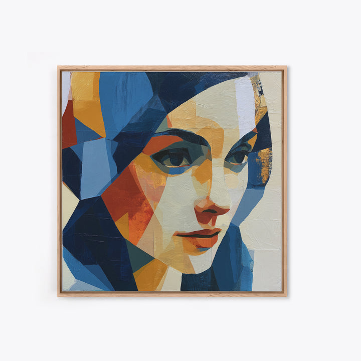 Woman in Blue with Dramatic Expressive Eyes Framed Canvas Print, Expressionist Art, Living Room Decor, Fine Art, Expression, EXP-1x1-16