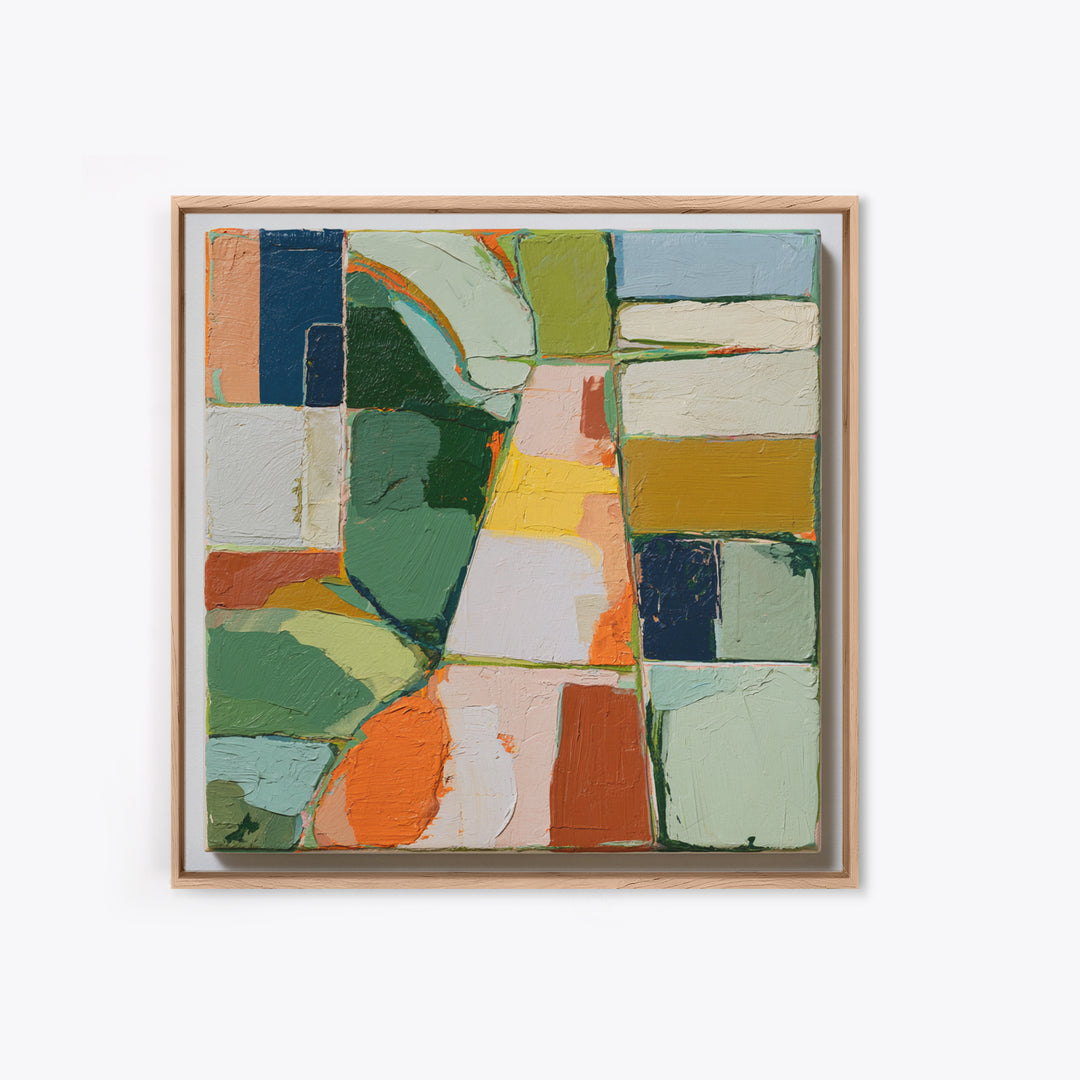 Garden Path with Thick Green and Orange Framed Canvas Print, Expressionist Art, Gallery Decor, Living Room Decor, Expression, EXP-1x1-38