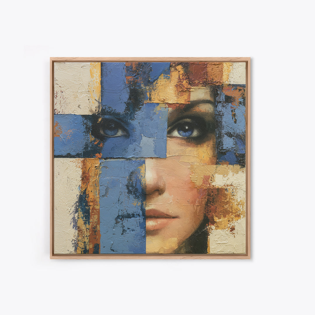 Woman in Blue with Dramatic Expressive Eyes Canvas Print, Expressionist Art, Room Decor, Living Room Decor, Expression, EXP-1x1-40
