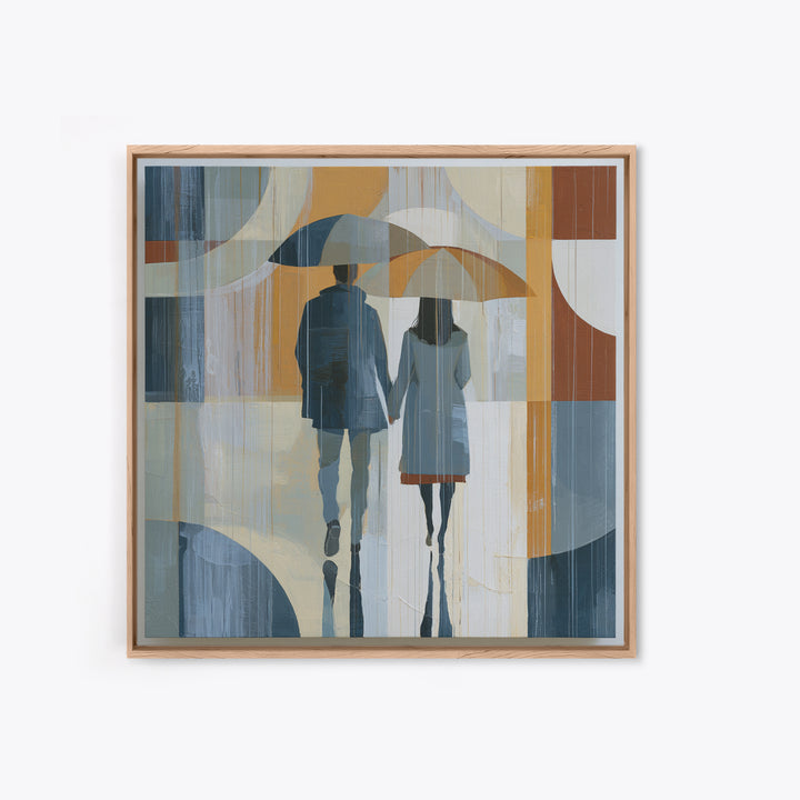 Couple Walking Through Rain Framed Canvas Print, Expressionist Art, Abstract Wall Art, Living Room Decor, Fine Art, Expression, EXP-1x1-47