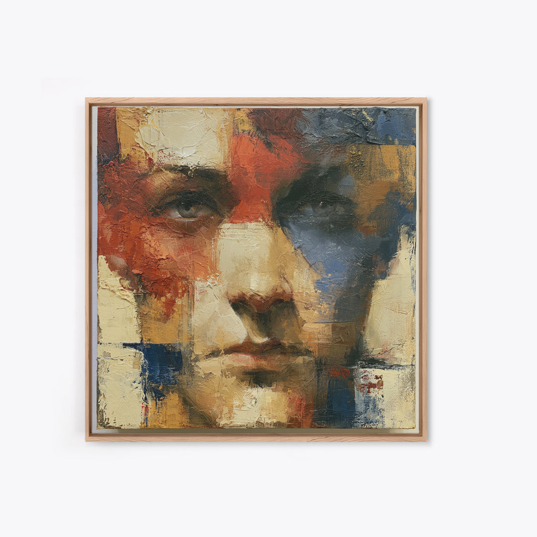 Emotional Portrait with Bold Red and Blue Canvas Print, Expressionist Art, Downloadable Prints, Living Room Decor, Expression, EXP-1x1-50
