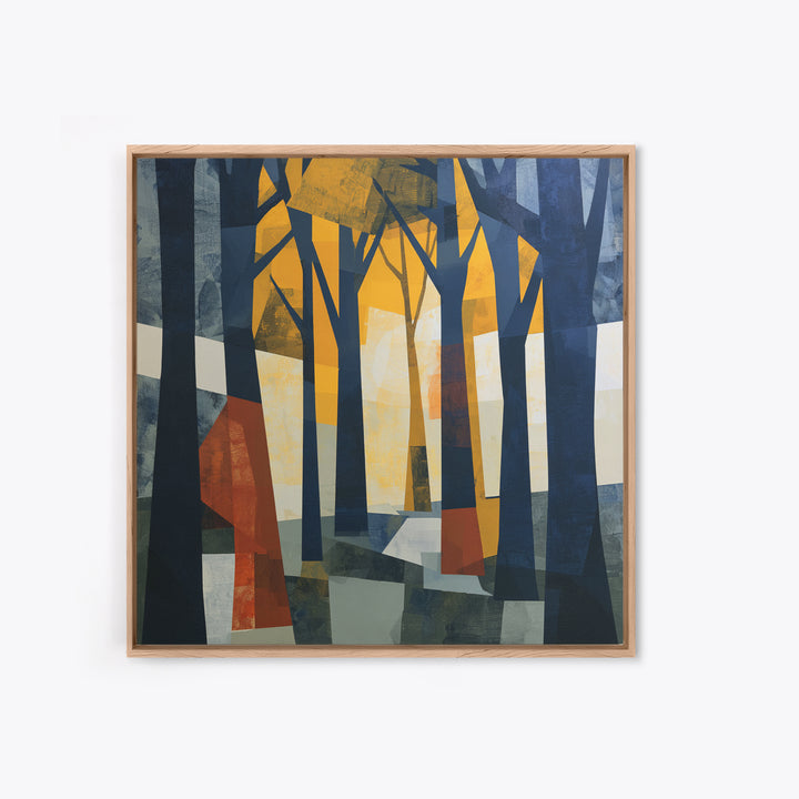 Dark Forest with Angular Trees and Yellow Canvas Print, Expressionist Art, Gallery Wall Art, Living Room Decor, Expression, EXP-1x1-54
