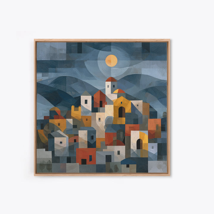 Moonlit Village with Swirling Unnatural Color Canvas Print, Expressionist Art, Unique Wall Art, Living Room Decor, Expression, EXP-1x1-60