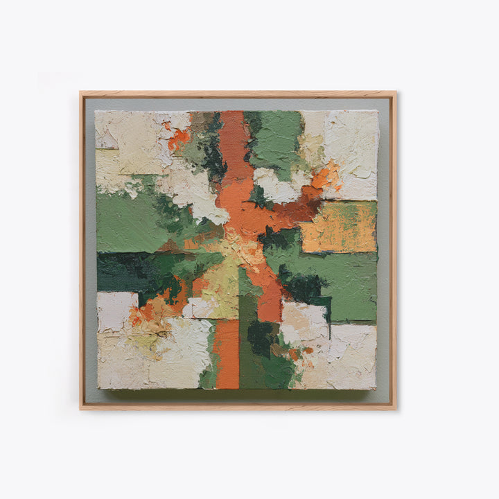 Garden Path with Thick Green and Orange Framed Canvas Print, Expressionist Art, Gallery Decor, Living Room Decor, Expression, EXP-1x1-62