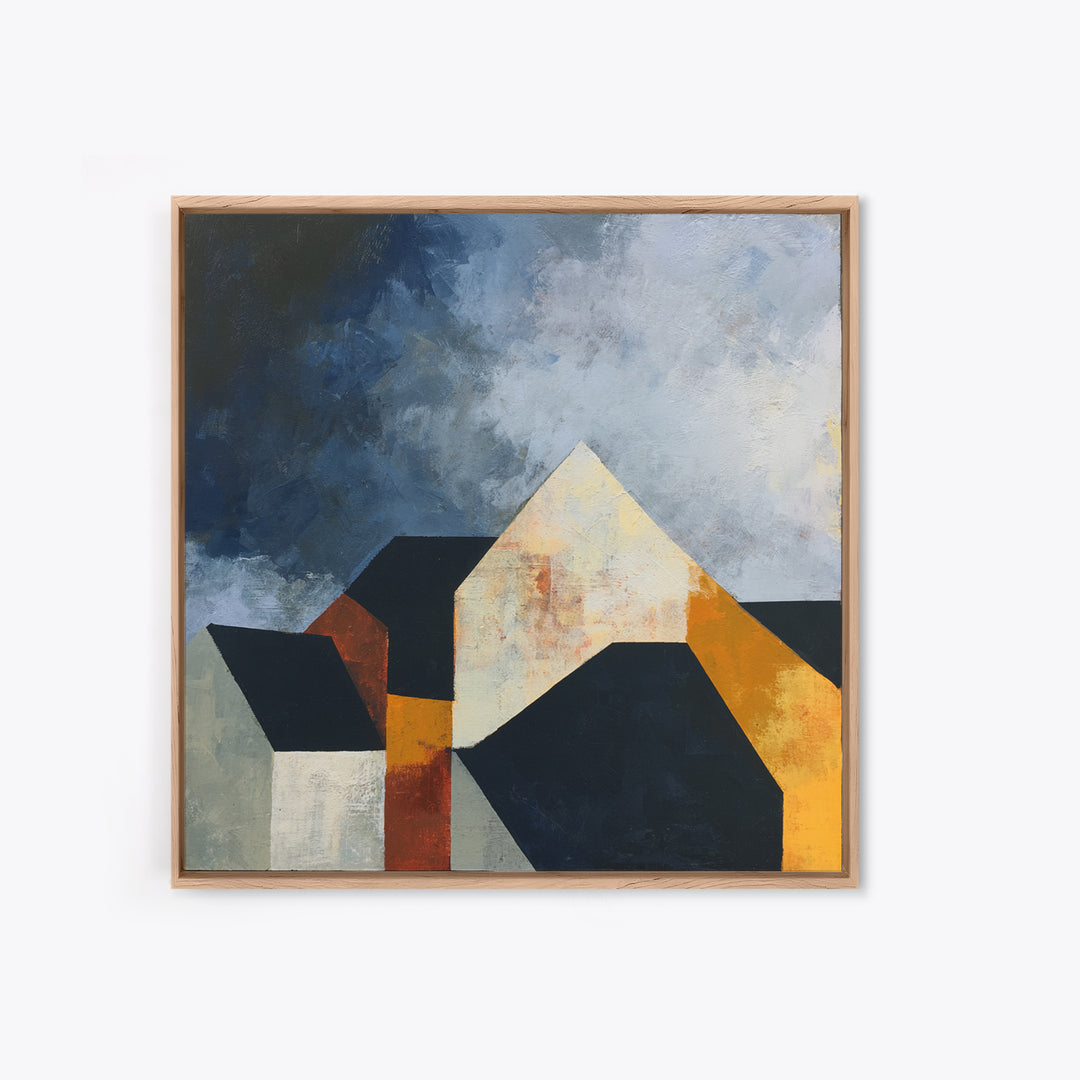 Storm Clouds Above Sharp Black Rooftops Framed Canvas Print, Expressionist Art, Neutral Decor, Living Room Decor, Expression, EXP-1x1-63
