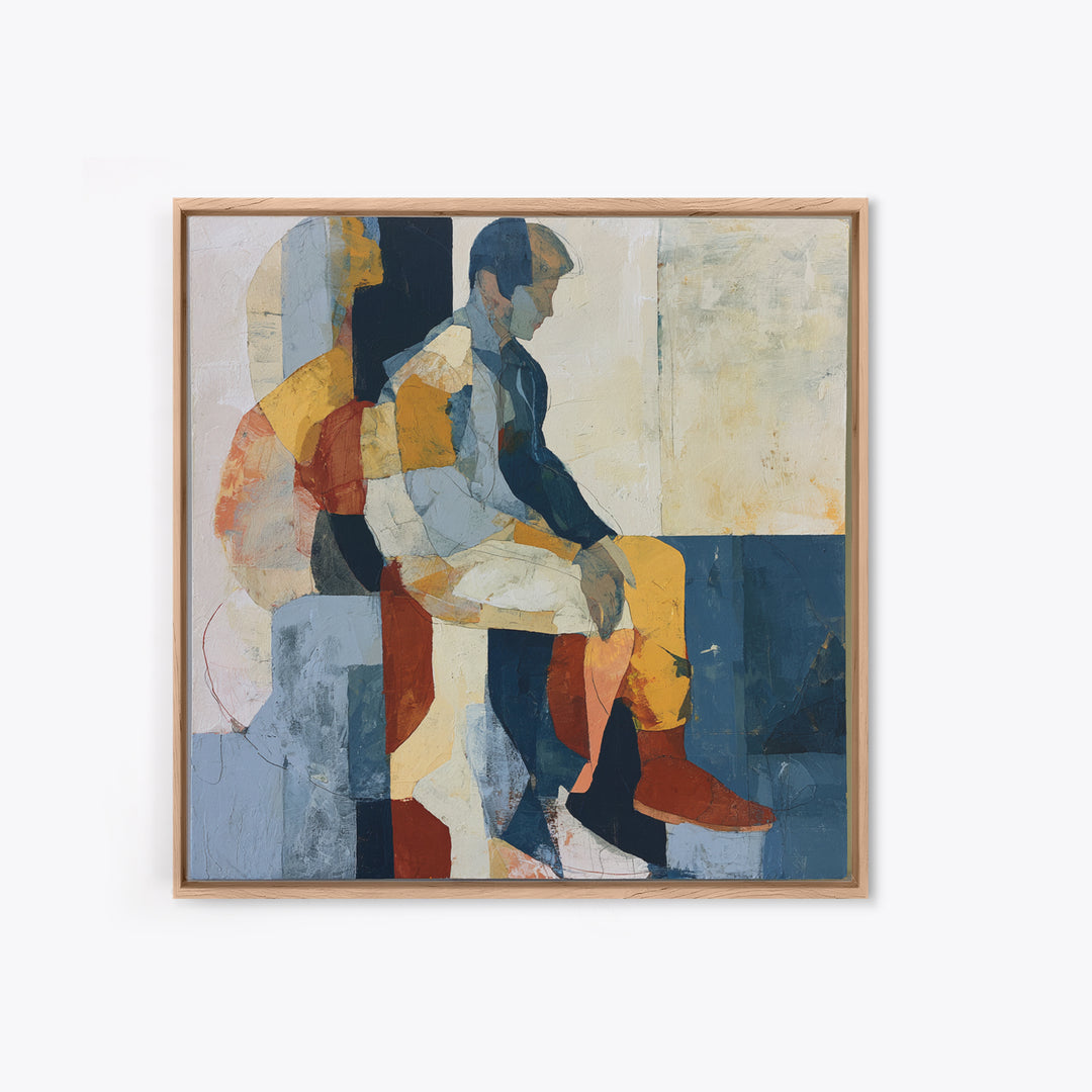 Seated Figure with Raw Gestural Outlines Framed Canvas Print, Expressionist Art, Boho Decor, Living Room Decor, Expression, EXP-1x1-79