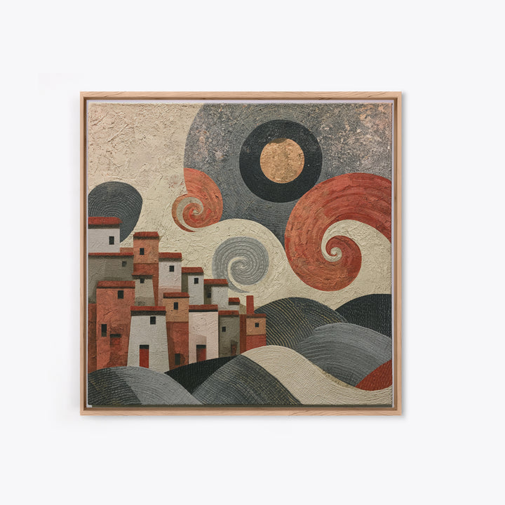 Moonlit Village with Swirling Unnatural Color Canvas Print, Expressionist Art, Moody Wall Art, Living Room Decor, Expression, EXP-1x1-84