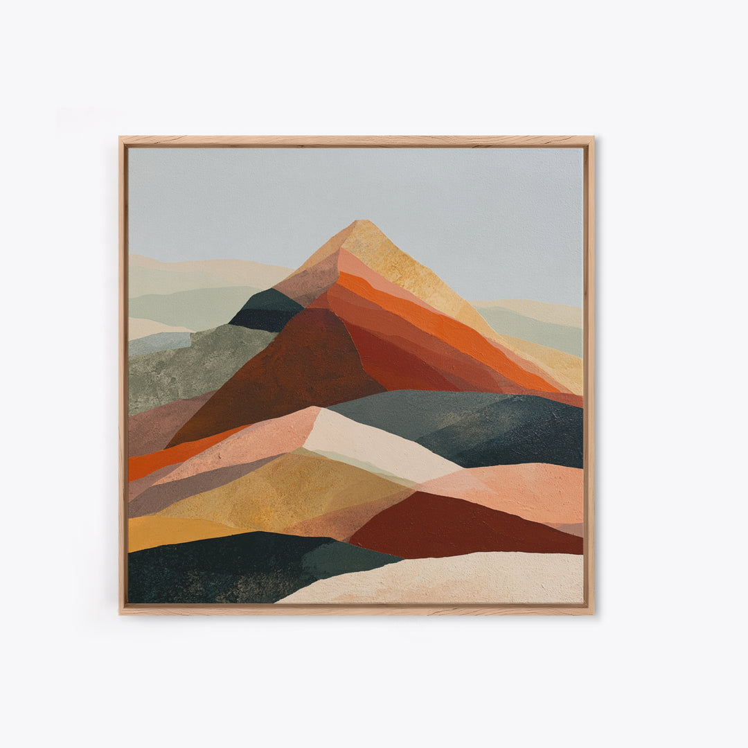 Mountain Landscape in Vibrating Color Bands Framed Canvas Print, Expressionist Art, Wall Art, Living Room Decor, Expression, EXP-1x1-93