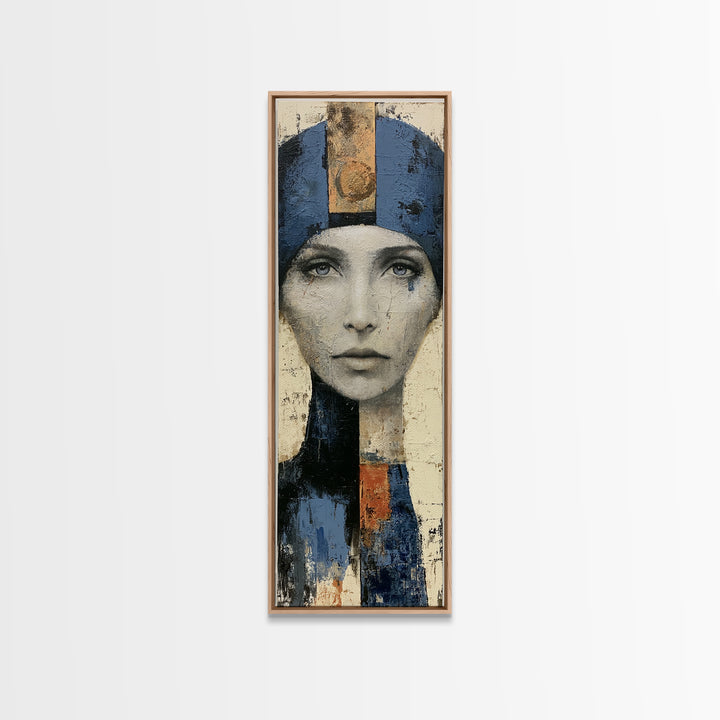 Woman in Blue with Dramatic Expressive Eyes Canvas Print, Expressionist Art, Painting, Living Room Decor, Fine Art, Expression, EXP-1x3-28