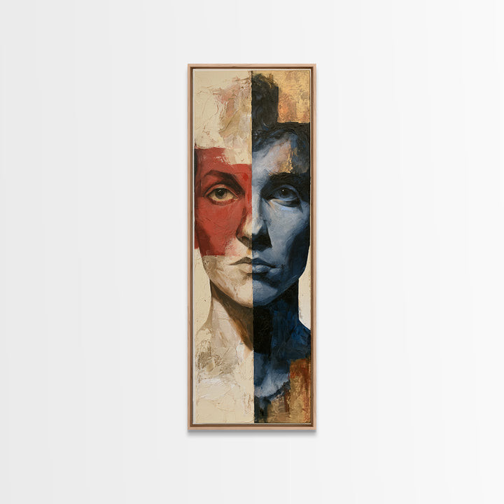 Emotional Portrait with Bold Red and Blue Canvas Print, Expressionist Art, Gallery Decor, Living Room Decor, Expression, EXP-1x3-38