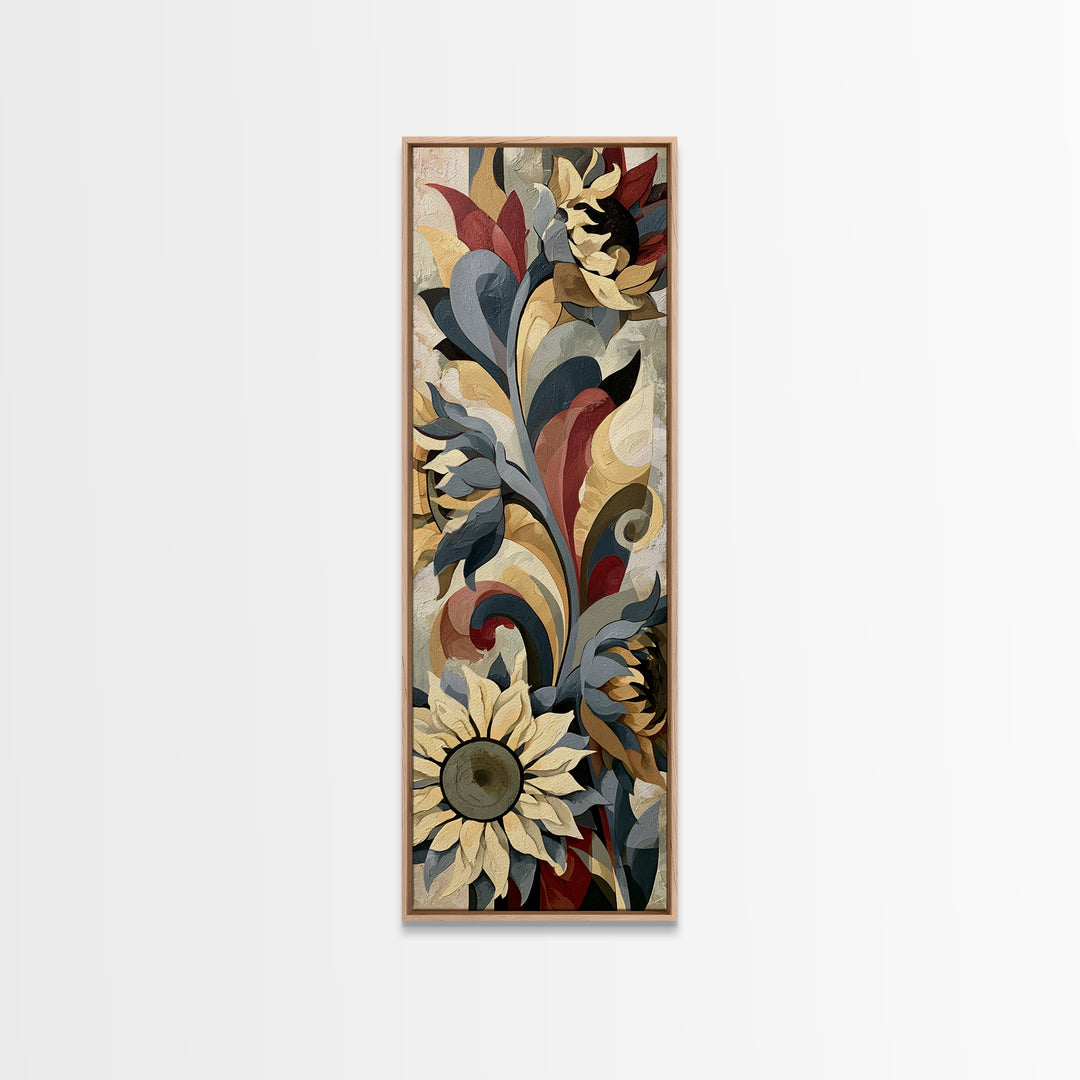 Sunflowers Twisting in Intense Painted Energy Canvas Print, Expressionist Art, Living Room Decor, Expression, EXP-1x3-44