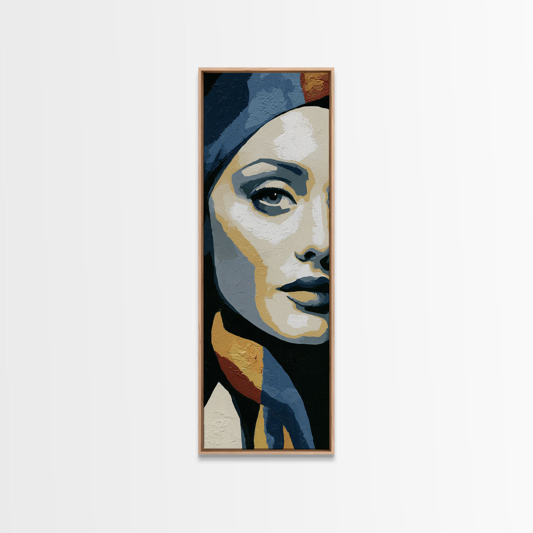 Woman in Blue with Dramatic Expressive Eyes Canvas Print, Expressionist Art, Modern Wall Art, Living Room Decor, Expression, EXP-1x3-76