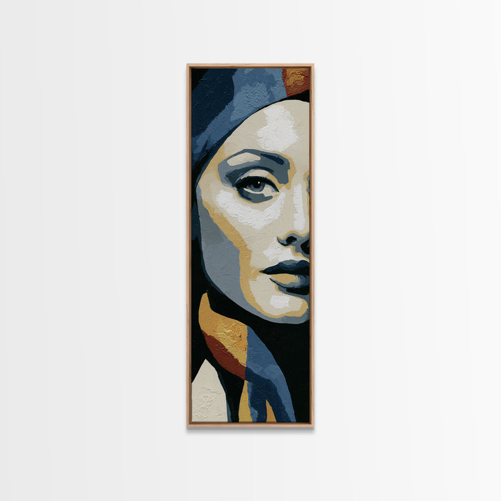 Woman in Blue with Dramatic Expressive Eyes Canvas Print, Expressionist Art, Modern Wall Art, Living Room Decor, Expression, EXP-1x3-76
