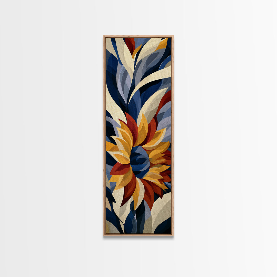 Sunflowers Twisting in Intense Painted Energy Canvas Print, Expressionist Art, Blue Wall Art, Living Room Decor, Expression, EXP-1x3-92