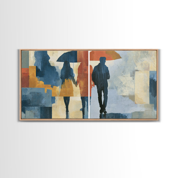 Couple Walking Through Rain Framed Canvas Print, Expressionist Art, Downloadable Prints, Living Room Decor, Expression, EXP-2x1-19