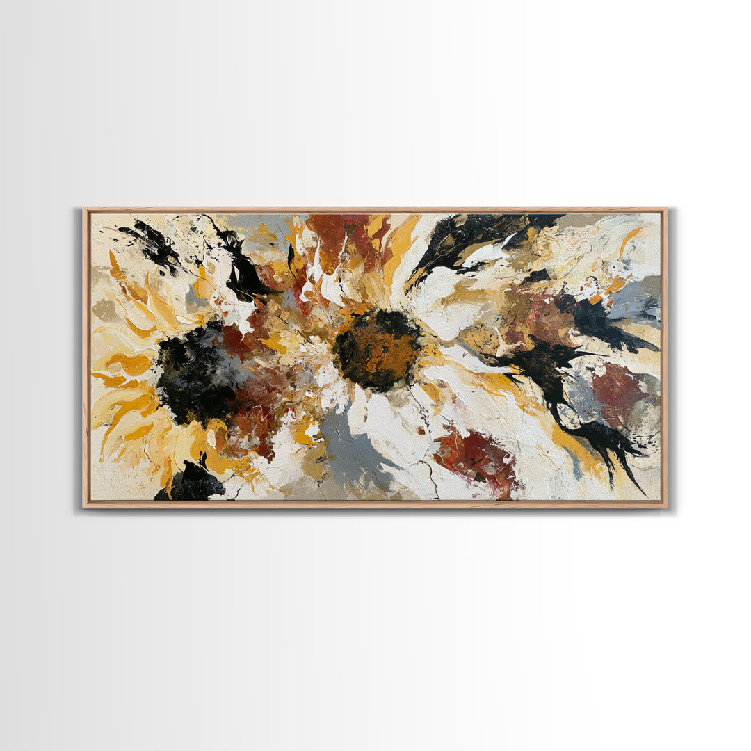 Sunflowers Twisting in Intense Painted Energy Canvas Print, Expressionist Art, Contemporary Art, Living Room Decor, Expression, EXP-2x1-28
