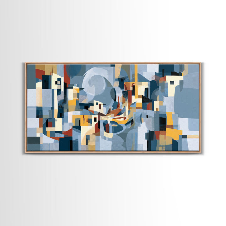 Moonlit Village with Swirling Unnatural Color Canvas Print, Expressionist Art, Wall Art, Living Room Decor, Oil Painting, EXP-2x1-32