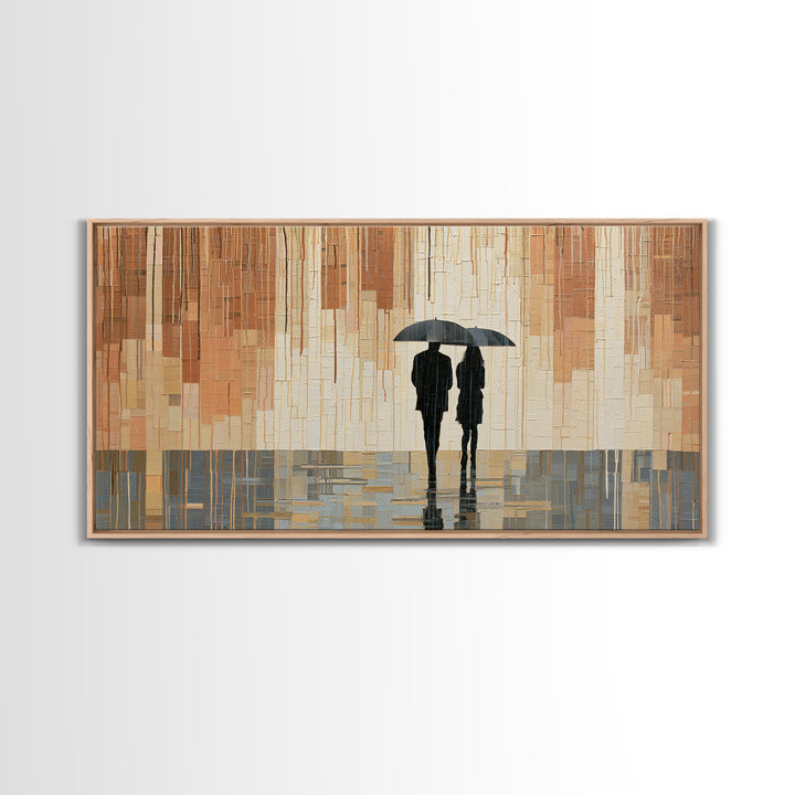 Couple Walking Through Rain Framed Canvas Print, Expressionist Art, Printable Wall Art, Living Room Decor, Fine Art, Expression, EXP-2x1-43