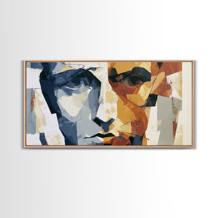 Abstract Face Split by Contrasting Emotions Canvas Print, Expressionist Art, Digital Prints, Living Room Decor, Expression, EXP-2x1-7