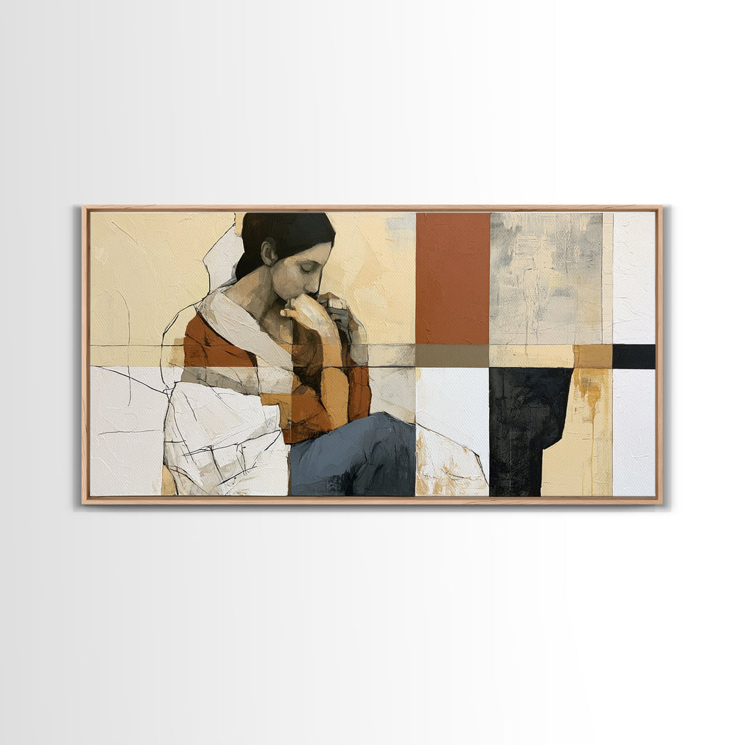 Seated Figure with Raw Gestural Outlines Framed Canvas Print, Expressionist Art, Room Decor, Living Room Decor, Oil Painting, EXP-2x1-75
