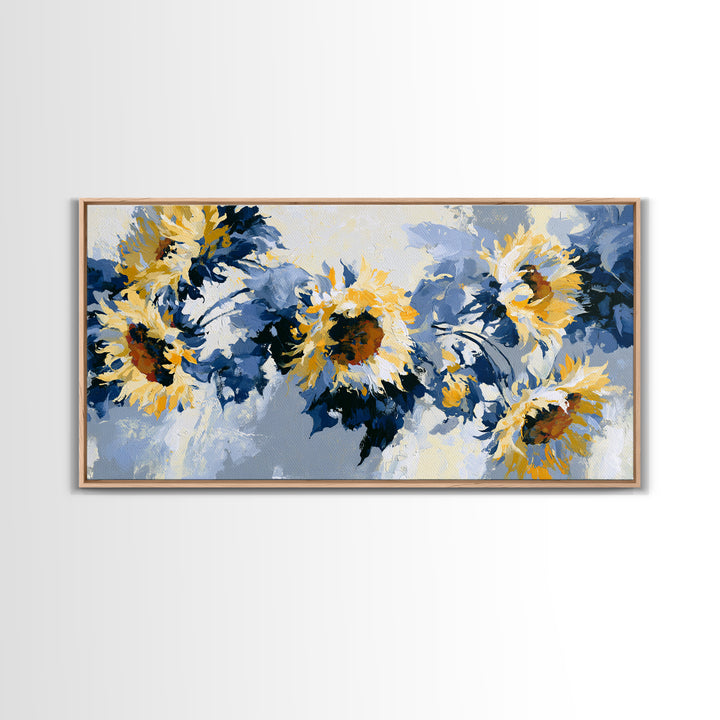 Sunflowers Twisting in Intense Painted Energy Canvas Print, Expressionist Art, Abstract Wall Art, Living Room Decor, Expression, EXP-2x1-76