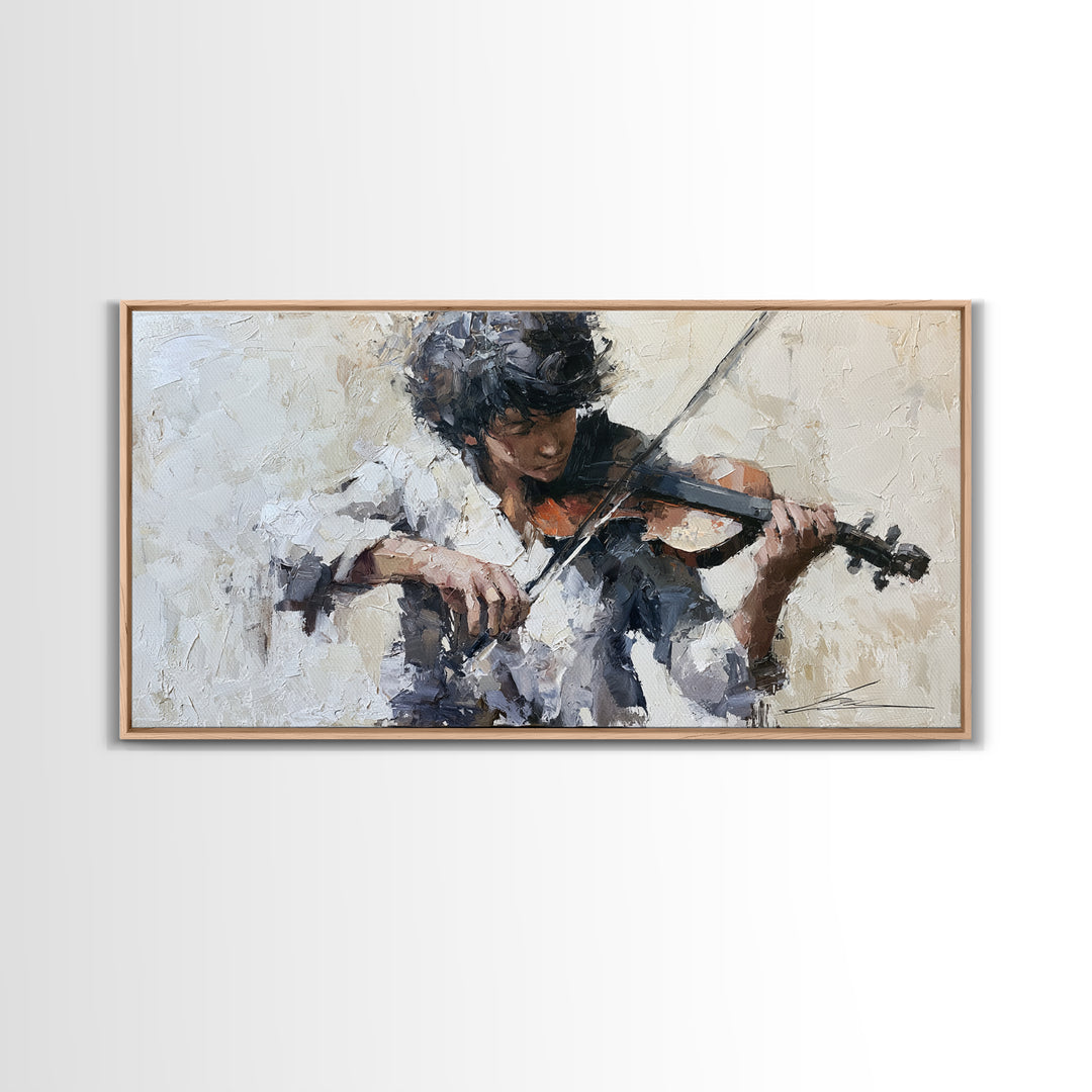 Violinist Painted in Electric Brush Marks Framed Canvas Print, Expressionist Art, Living Room Decor, Watercolor Art, Expression, EXP-2x1-81
