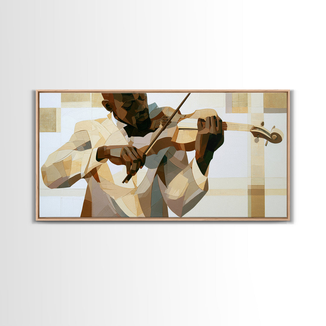 Violinist Painted in Electric Brush Marks Framed Canvas Print, Expressionist Art, Painting, Living Room Decor, Expression, EXP-2x1-9