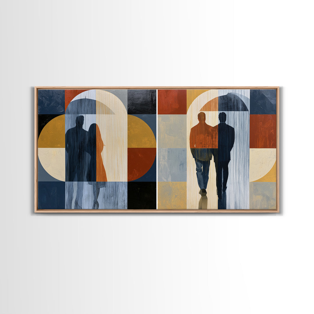 Couple Walking Through Rain Framed Canvas Print, Expressionist Art, Large Wall Art, Living Room Decor, Fine Art, Expression, EXP-2x1-91