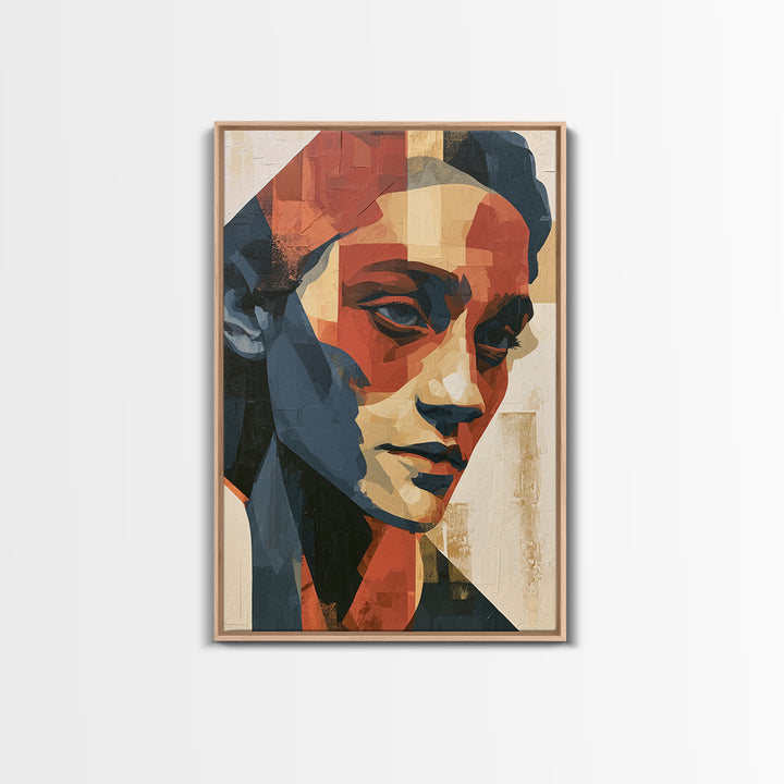 Emotional Portrait with Bold Red and Blue Canvas Print, Expressionist Art, Contemporary Art, Living Room Decor, Expression, EXP-2x3-10