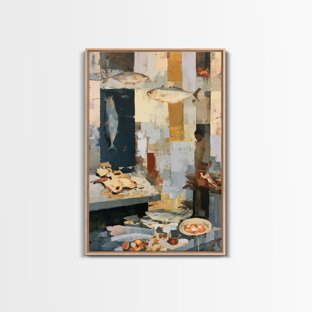 Fish Market Scene Canvas Print, Expressionist Art, Painting, Living Room Decor, Abstract Art, Expression, Abstract Wall Art, EXP-2x3-54