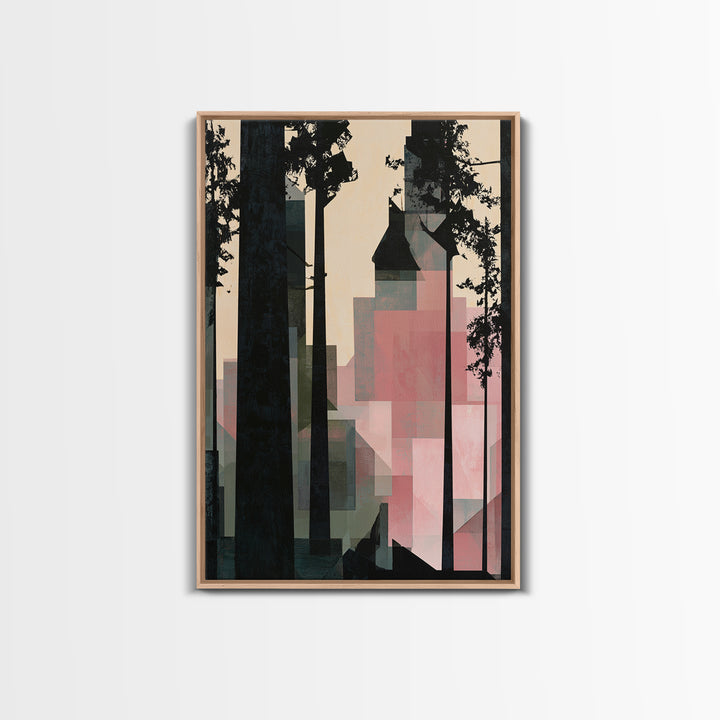Dark Forest with Angular Trees and Yellow Canvas Print, Expressionist Art, Original Art, Living Room Decor, Expression, EXP-2x3-62