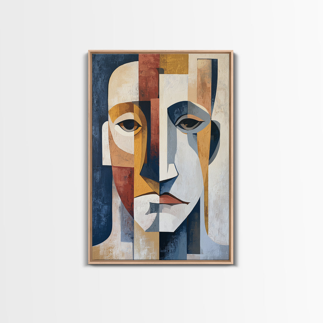 Abstract Face Split by Contrasting Emotions Canvas Print, Expressionist Art, Abstract Wall Art, Living Room Decor, Expression, EXP-2x3-67