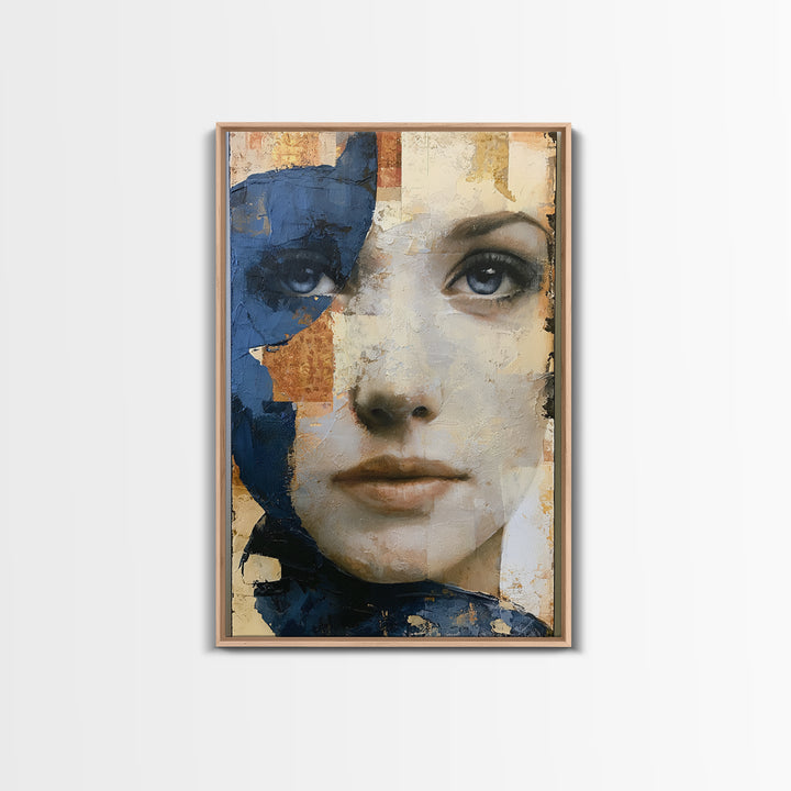 Woman in Blue with Dramatic Expressive Eyes Canvas Print, Expressionist Art, Digital Art, Living Room Decor, Expression, EXP-2x3-72