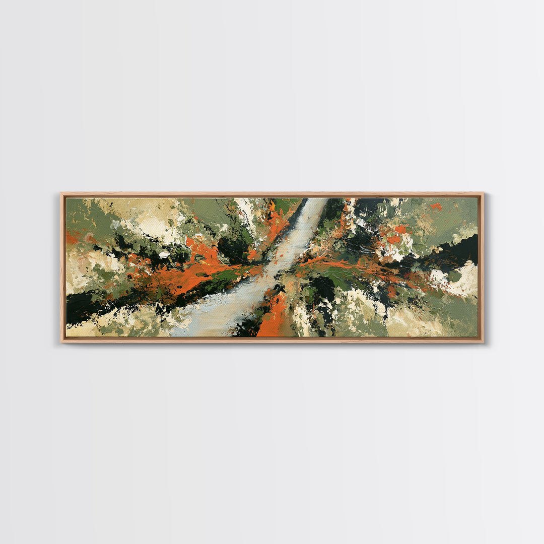 Garden Path with Thick Green and Orange Canvas Print, Expressionist Art, Blue Wall Art, Living Room Decor, Fine Art, Expression, EXP-3x1-6