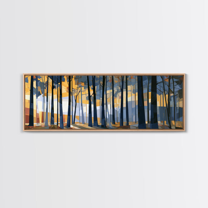 Dark Forest with Angular Trees and Yellow Canvas Print, Expressionist Art, Wall Art, Living Room Decor, Fine Art, Expression, EXP-3x1-70
