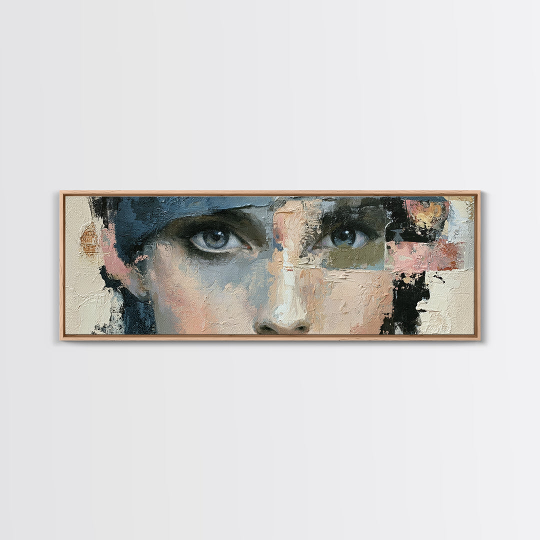 Woman in Blue with Dramatic Expressive Eyes Canvas Print, Expressionist Art, Painting, Living Room Decor, Fine Art, Expression, EXP-3x1-80
