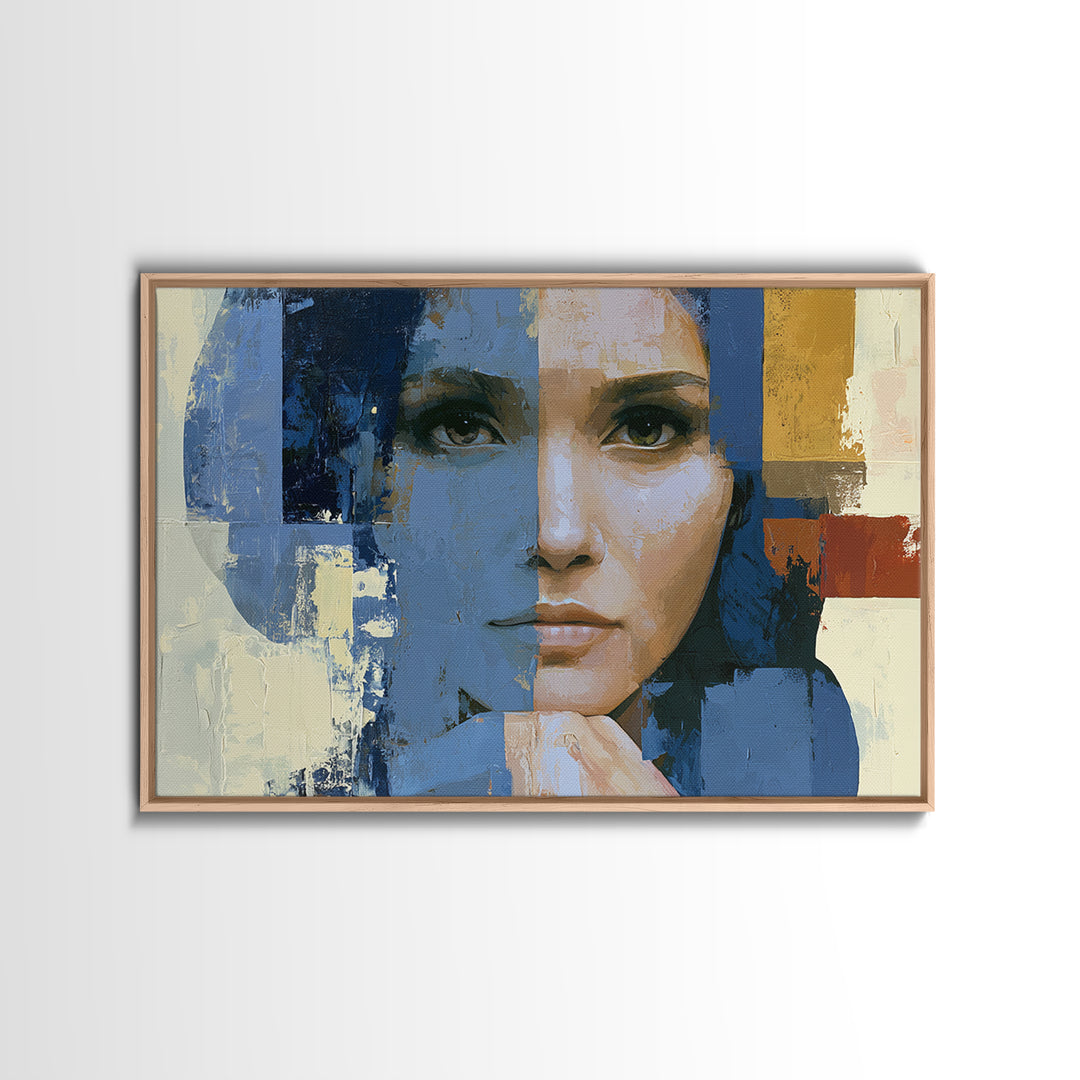 Woman in Blue with Dramatic Expressive Eyes Canvas Print, Expressionist Art, Modern Art, Living Room Decor, Expression, EXP-3x2-20