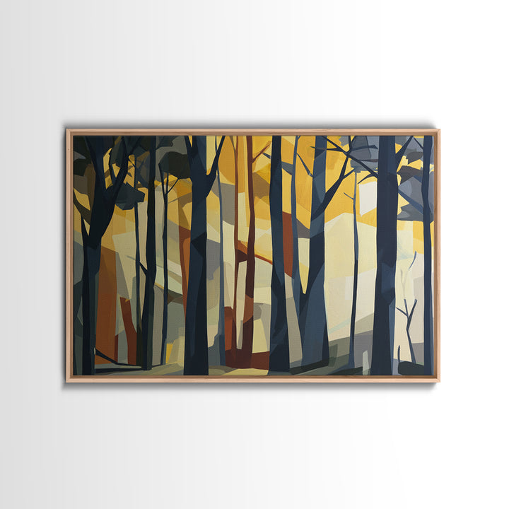 Dark Forest with Angular Trees and Yellow Canvas Print, Expressionist Art, Abstract Painting, Living Room Decor, Expression, EXP-3x2-58