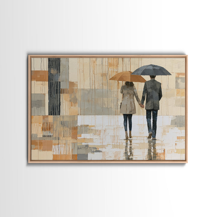 Couple Walking Through Rain Canvas Print, Expressionist Art, Digital Prints, Living Room Decor, Fine Art, Expression, EXP-3x2-75