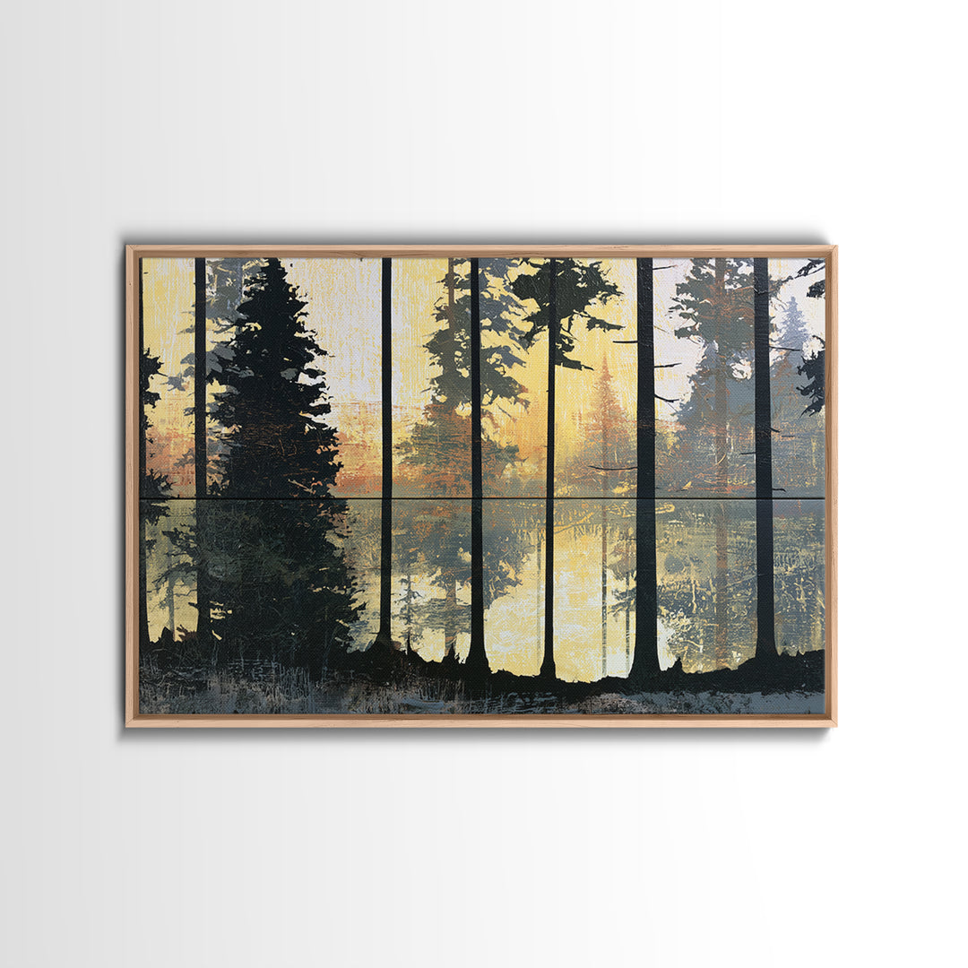 Dark Forest with Angular Trees and Yellow Canvas Print, Expressionist Art, Gallery Wall Art, Living Room Decor, Expression, EXP-3x2-82