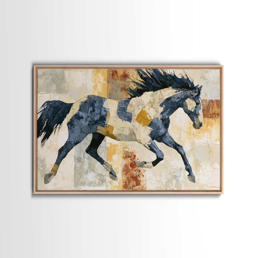 Expressionist Horse in Motion with Wild Mane Framed Canvas Print, Expressionist Art, Modern Art, Living Room Decor, Expression, EXP-3x2-86