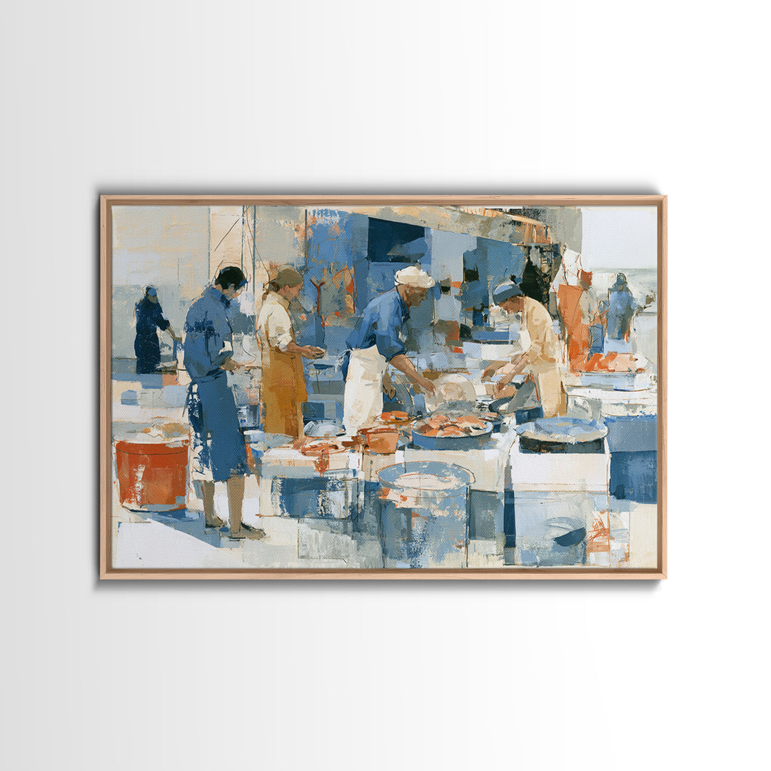 Fish Market Scene Canvas Print, Expressionist Art, Minimalist Wall Art, Living Room Decor, Fine Art, Expression, EXP-3x2-98