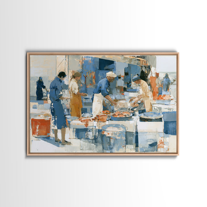 Fish Market Scene Canvas Print, Expressionist Art, Minimalist Wall Art, Living Room Decor, Fine Art, Expression, EXP-3x2-98