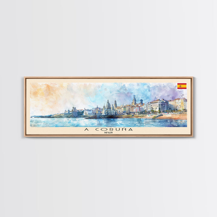 A Coruńa Spain Travel Art, City Art, Framed Canvas Print or Metal Wall Art, Europe Travel Poster, Panoramic Wall Art, Extra Wide Wall Art