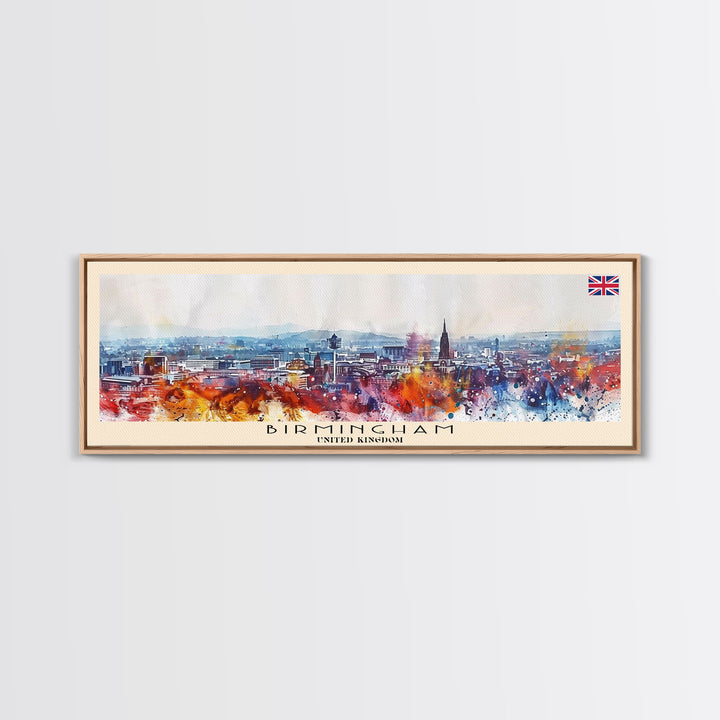Birmingham United Kingdom Travel Print Wall Art, Panoramic City Art, Travel Art, Wall Decor, Vacation Gift, Framed Canvas Print Or Metal Art