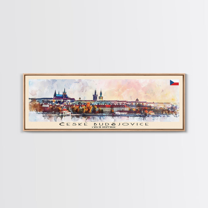 Ceske Budejovice Czech Wall Art, Panoramic Travel Poster, Panoramic Framed Canvas Print, City Wall Art, Wall Hanging Home Decor, Travel Art